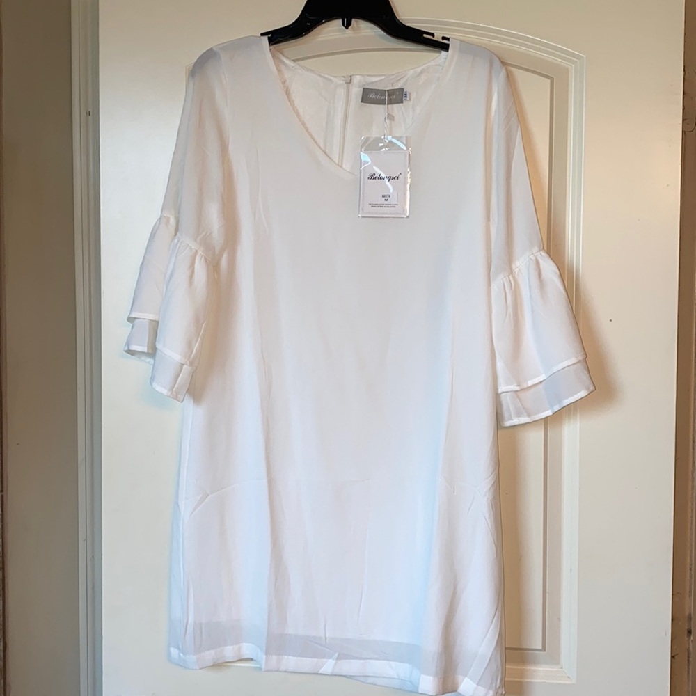 White mid sleeve dress